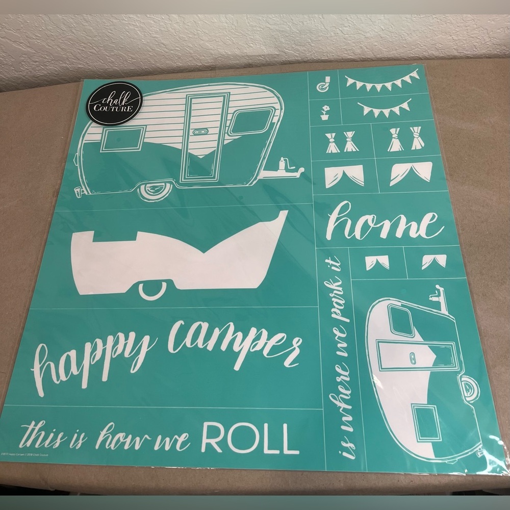Chalk Couture Happy Camper Transfer, Size D 18x18, Camping Outdoors RV Sport New